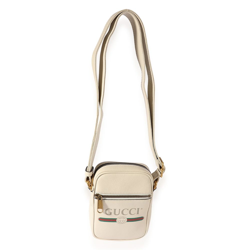 Gucci White Grained Leather Logo Print Camera Crossbody Bag